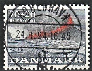 FRIMÆRKER DANMARK | 1973 - AFA 549 - Heimay vulkanudbrud - 70 + 20 øre blå/grå/rød - Lux Stemplet